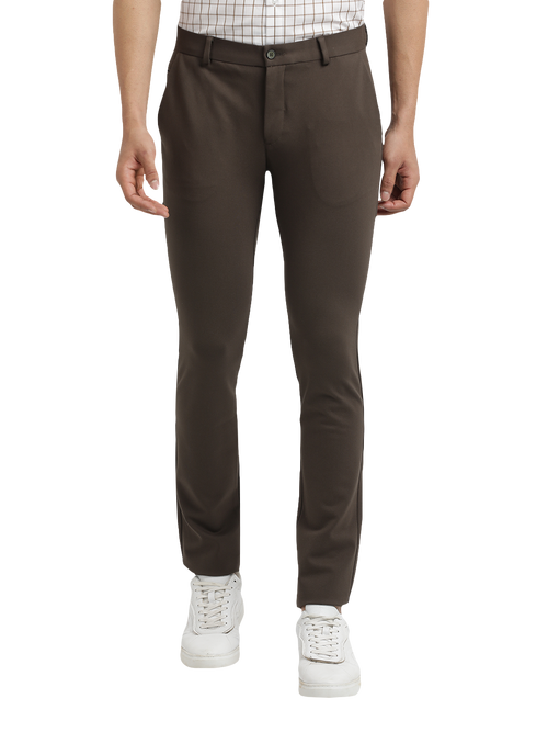 Navy Olive Bi-Stretch Solid Trousers