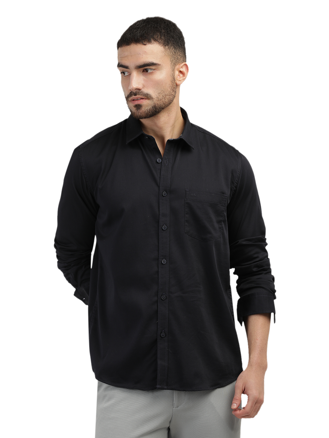 Navy Satin Solid Shirt