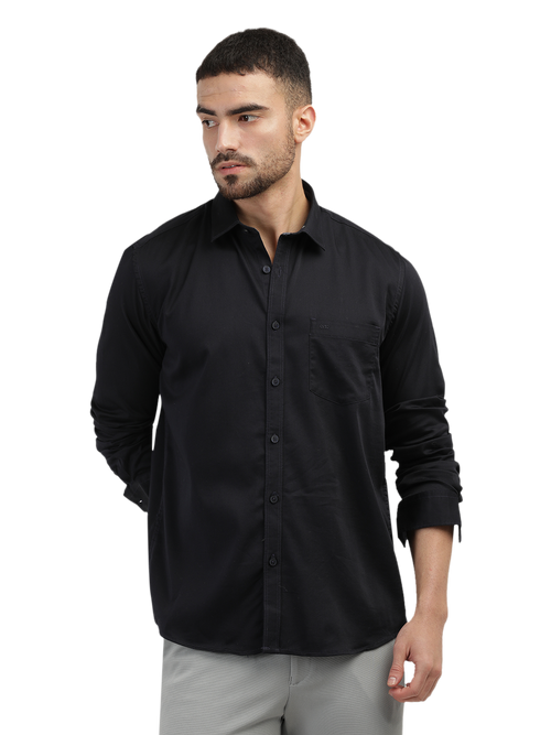 Navy Satin Solid Shirt