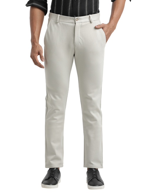 Melange Grey Bi-Stretch Solid Trousers