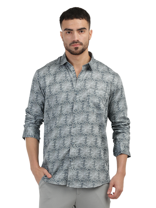 Teal Printed Semi Casual Shirt