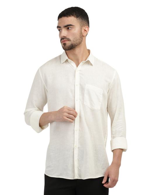 Ivory Linen Blend Solid Shirt