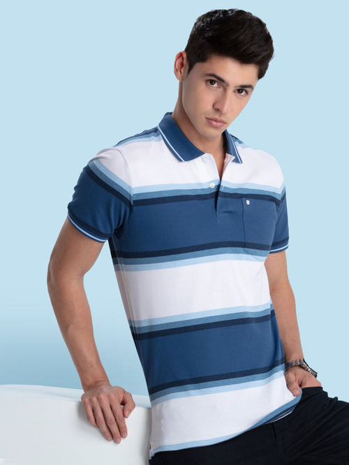 Blue Stripes Polo T Shirt