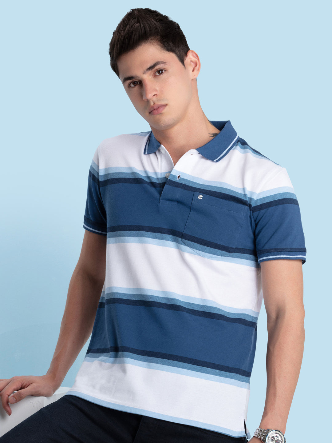 Blue Stripes Polo T Shirt