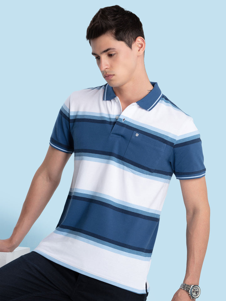 Blue Stripes Polo T Shirt