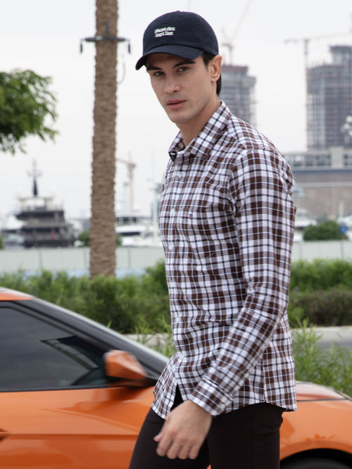 Brown Checkered Smart Casual Shirt