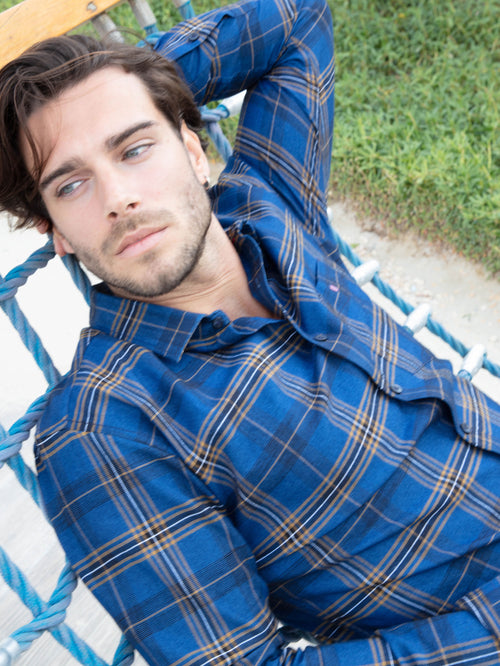 Dark Blue Checkered Casual Shirt