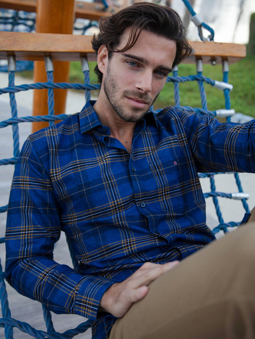 Dark Blue Checkered Casual Shirt