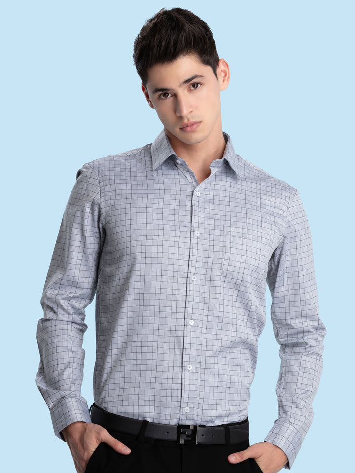 Grey Checkered Formal Shirt