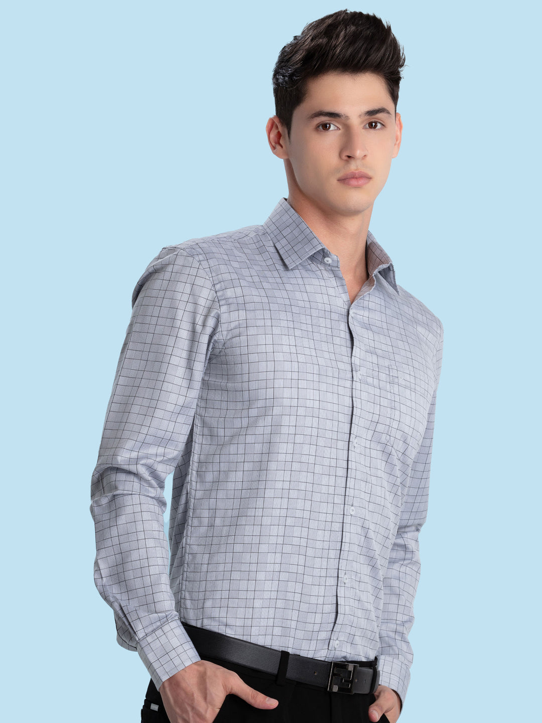 Grey Checkered Formal Shirt