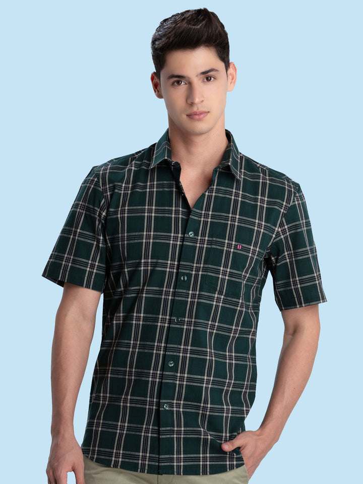 Emerald Green Checkered Casual Shirt