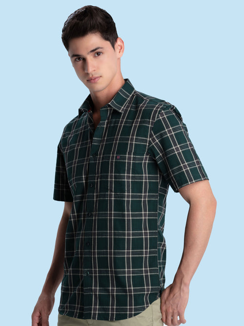 Emerald Green Checkered Casual Shirt