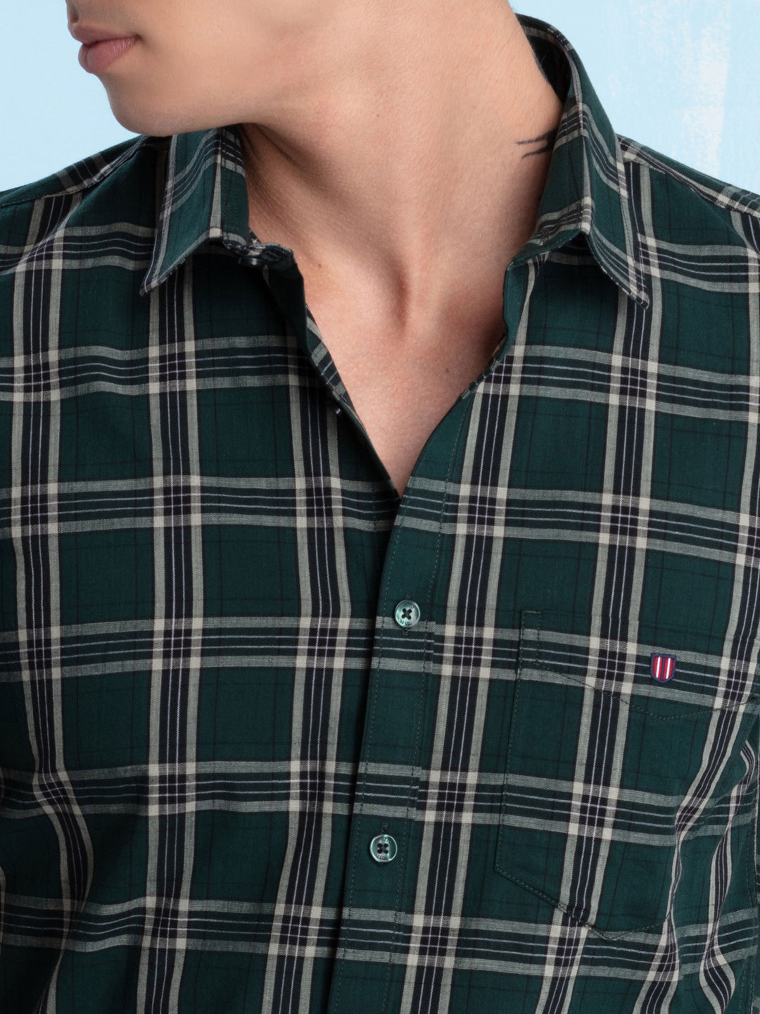 Emerald Green Checkered Casual Shirt