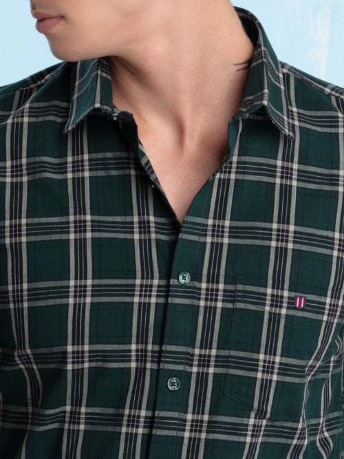 Emerald Green Checkered Casual Shirt