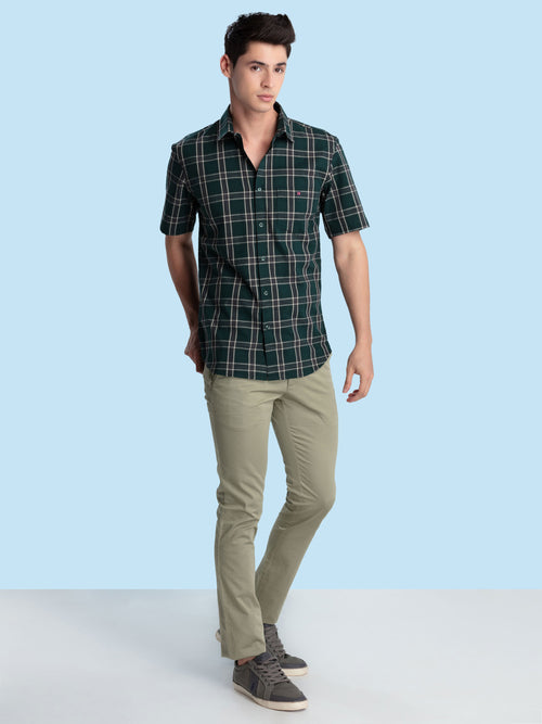 Emerald Green Checkered Casual Shirt