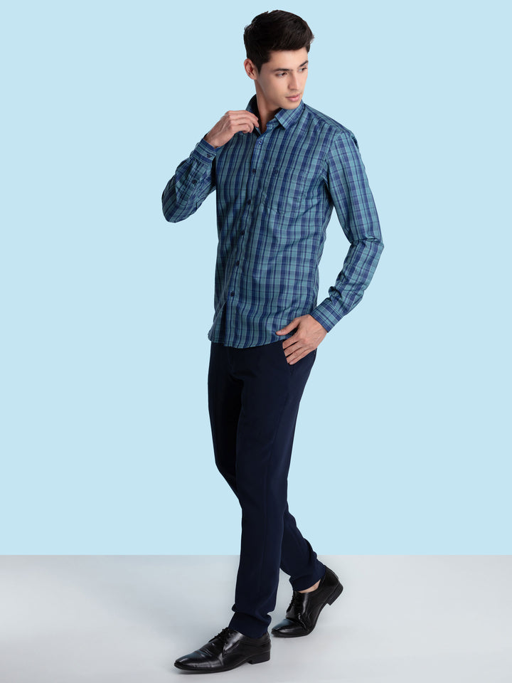 Aqua Blue Checkered Formal Shirt