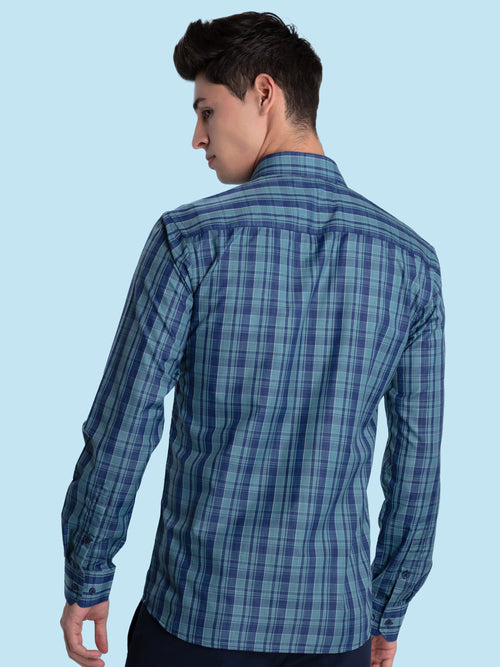 Aqua Blue Checkered Formal Shirt