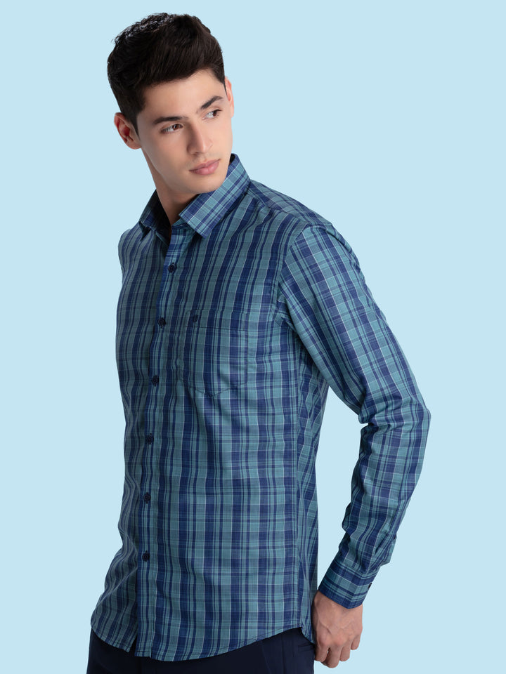 Aqua Blue Checkered Formal Shirt