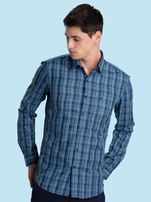 Aqua Blue Checkered Formal Shirt