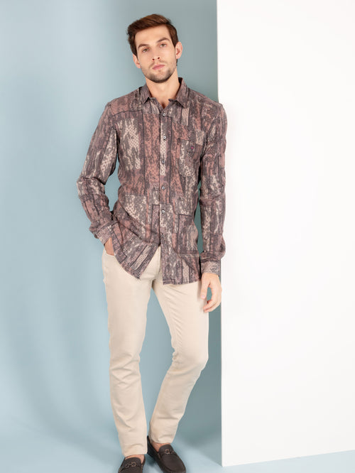 D.Grey Printed Casual Shirt