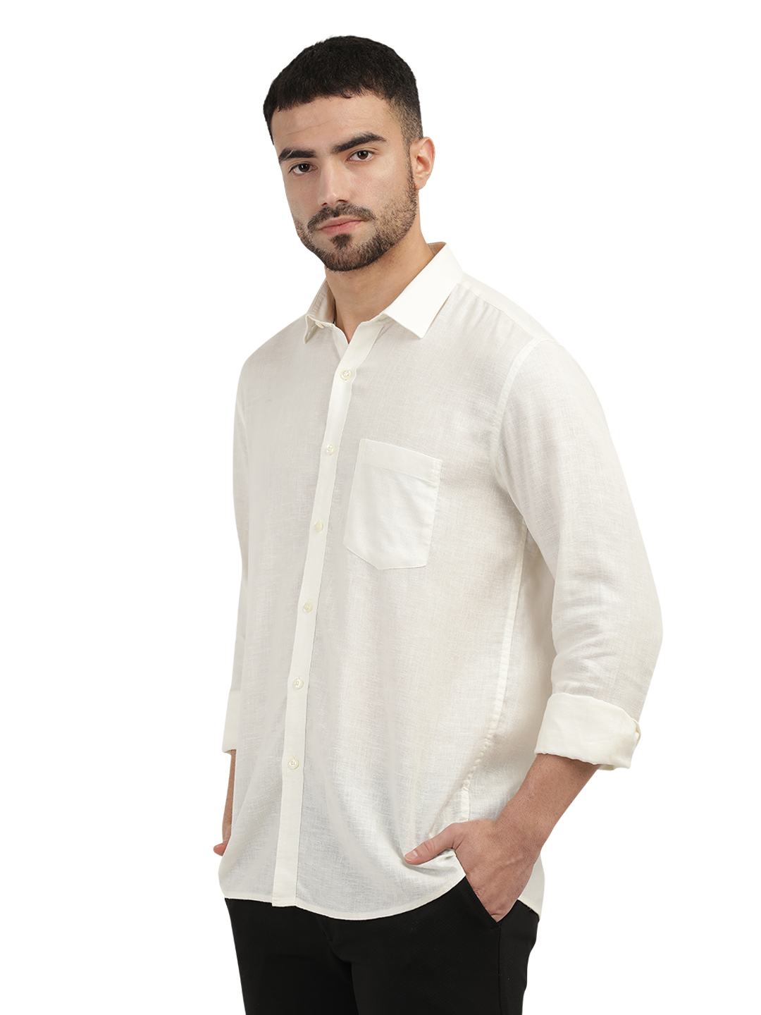 Ivory Linen Blend Solid Shirt