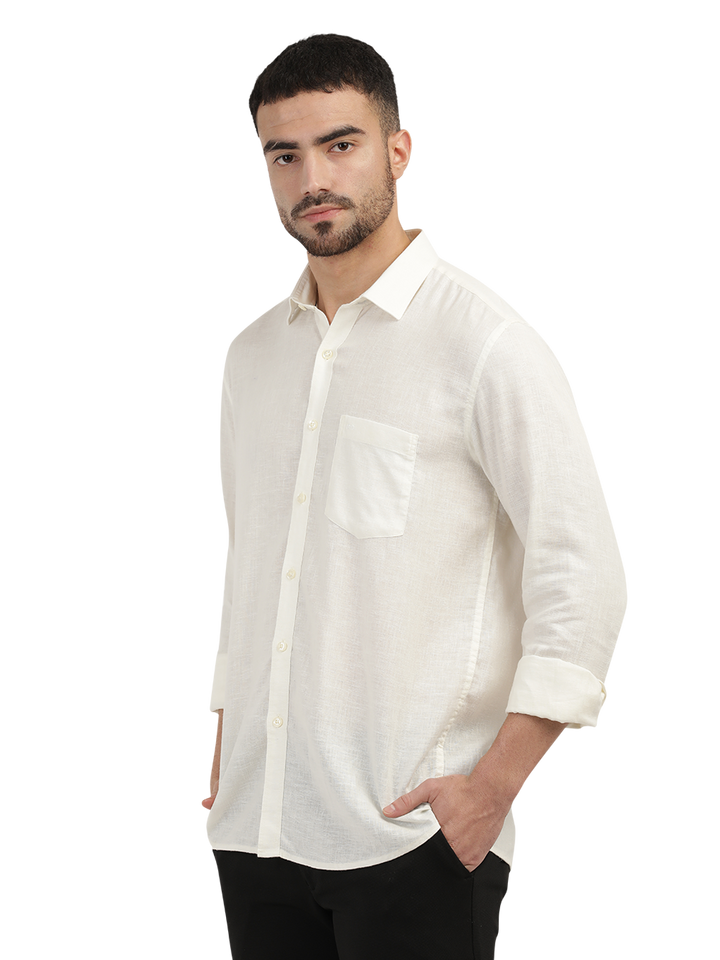 Ivory Linen Blend Solid Shirt