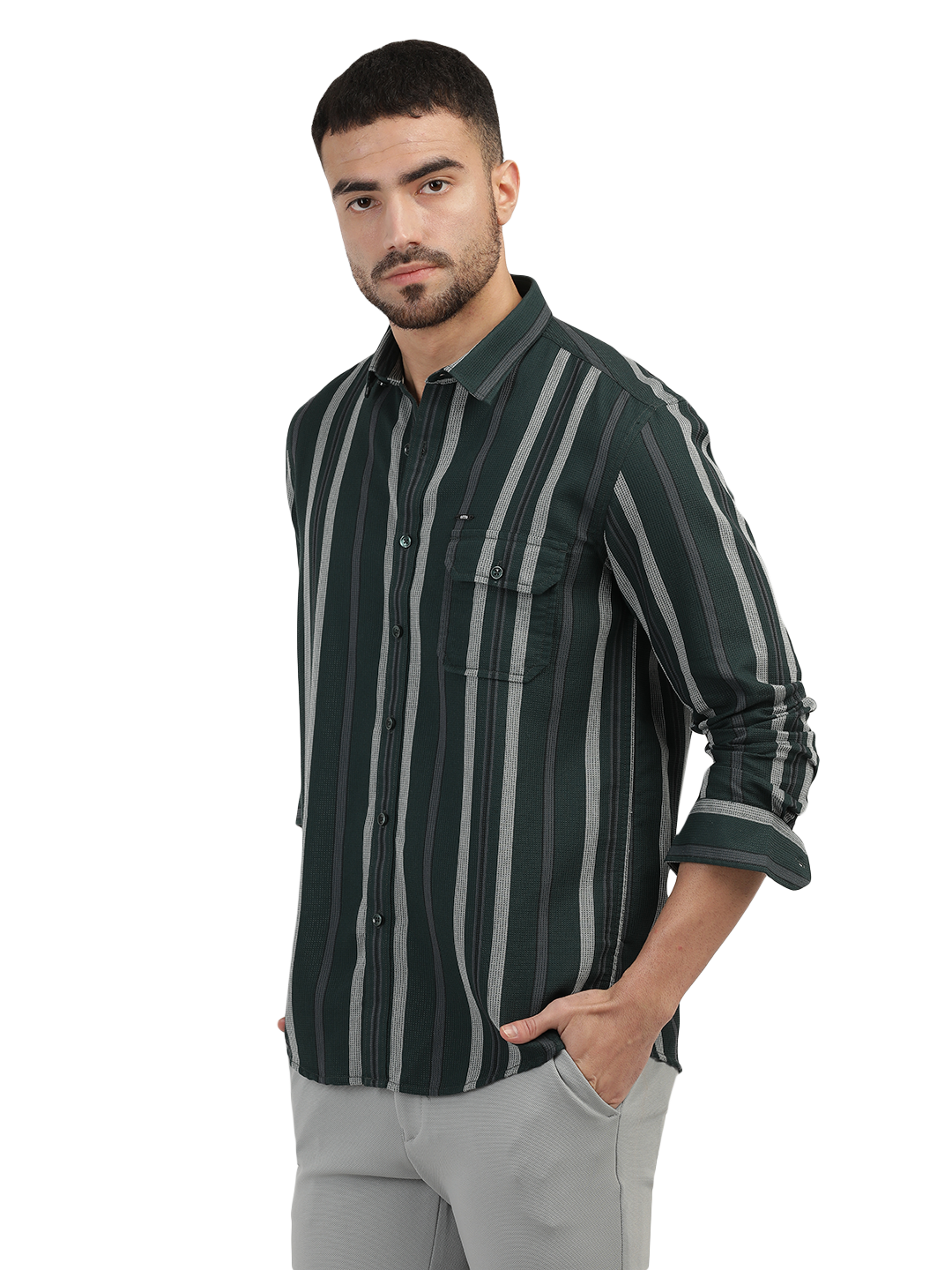 Green Stripes Semi Casual Shirt