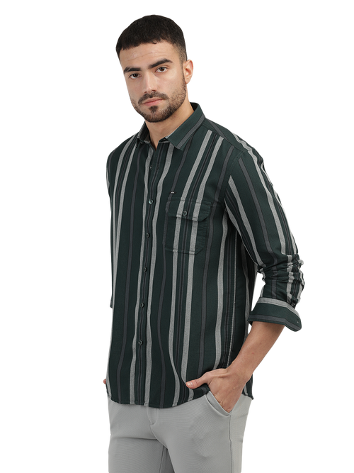 Green Stripes Semi Casual Shirt