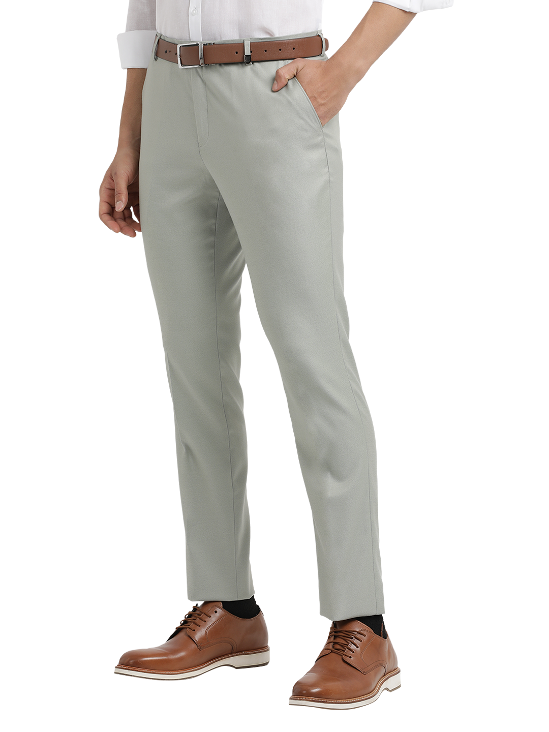 Light Grey Twill Stretch Formal Trousers