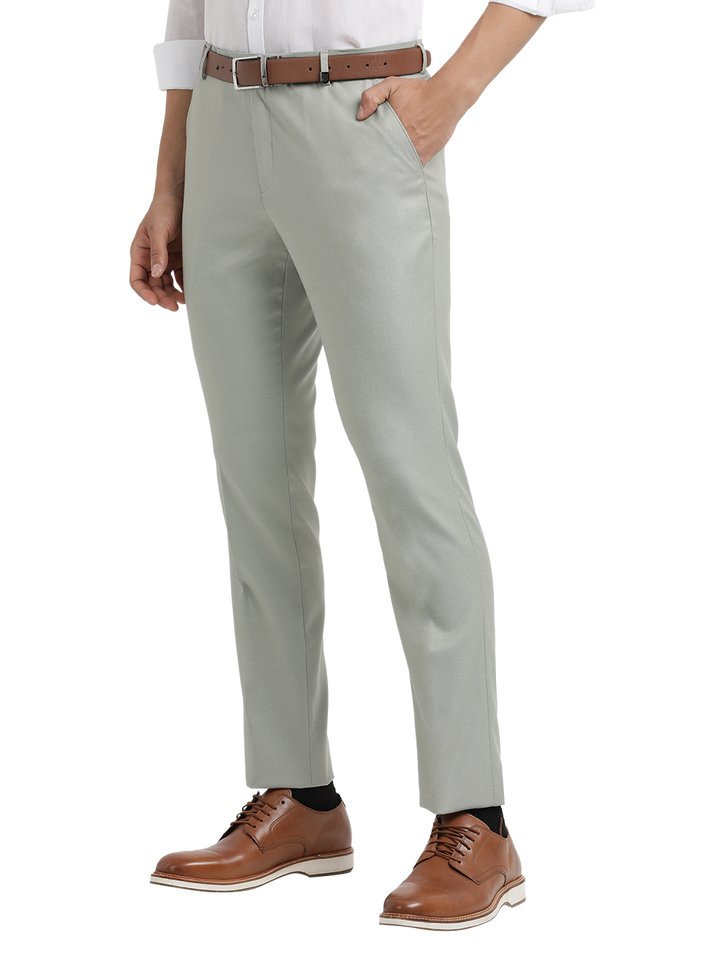 Light Grey Twill Stretch Formal Trousers