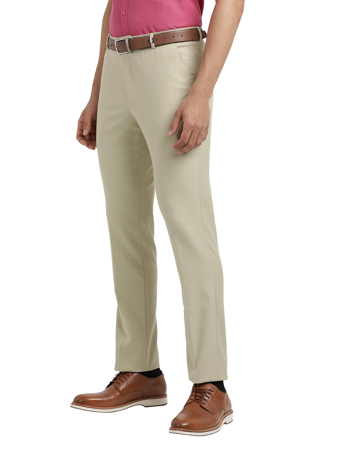 Beige Twill Stretch Formal Trousers