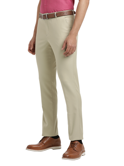 Beige Twill Stretch Formal Trousers