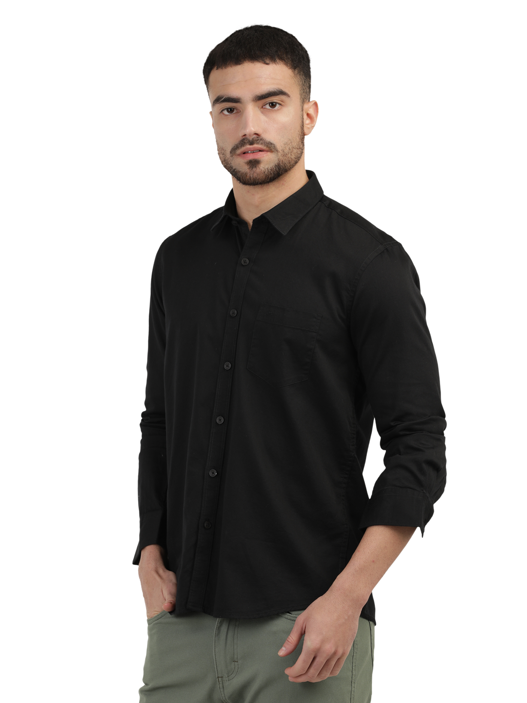 Black Linen Blend Solid Shirt