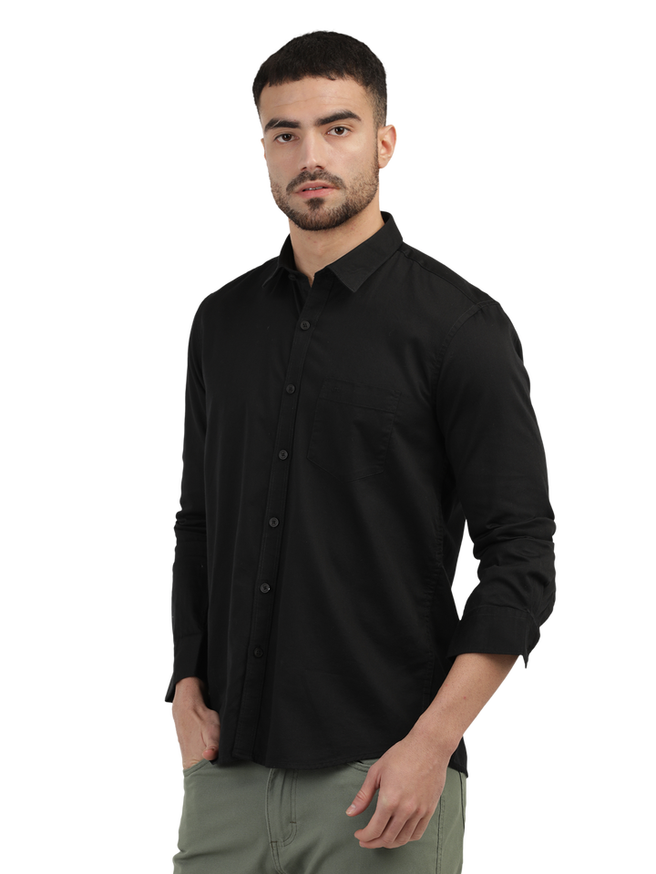 Black Linen Blend Solid Shirt