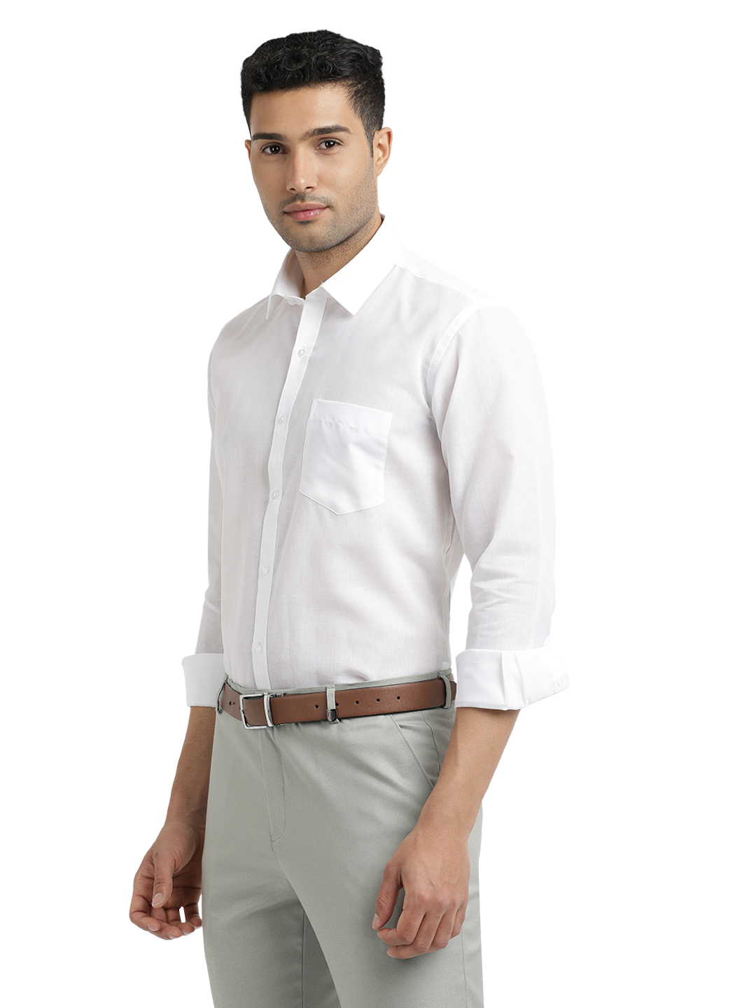 White Cotton Blend Solid Shirt