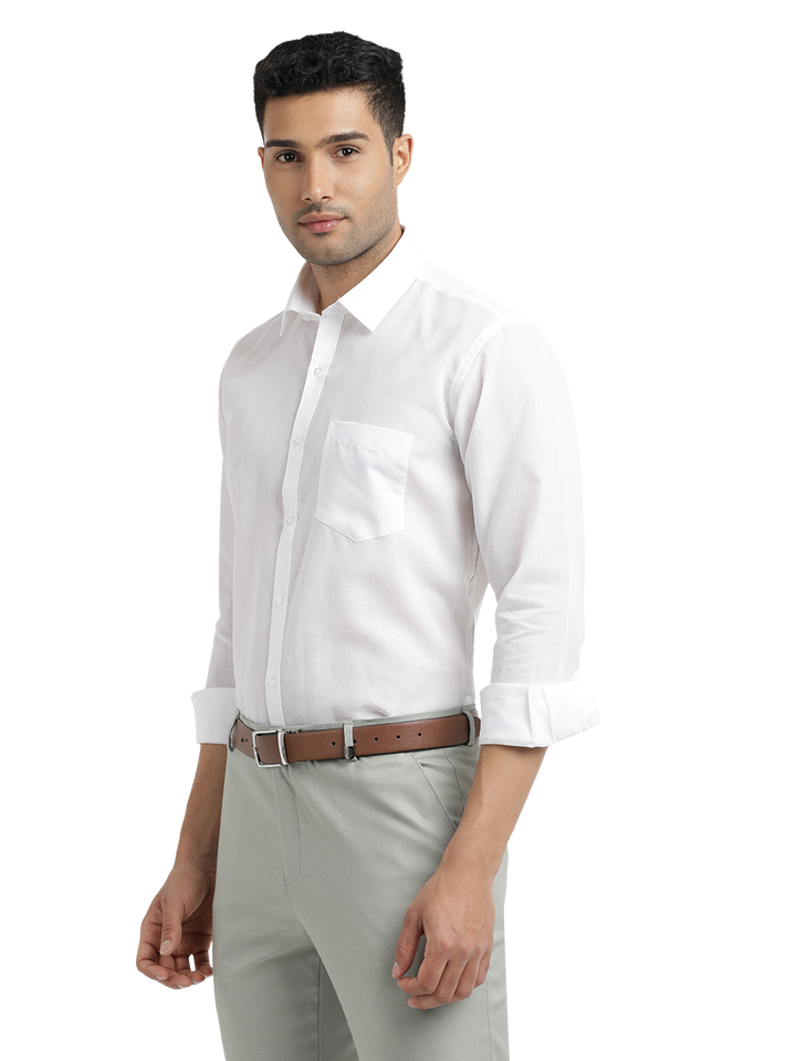 White Cotton Blend Solid Shirt