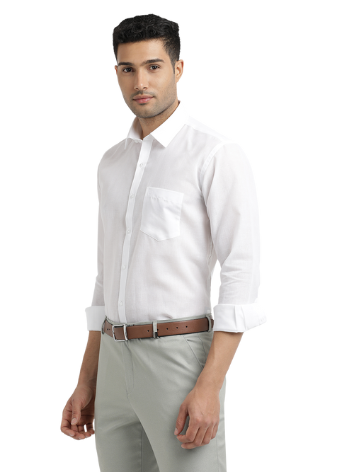 White Cotton Blend Solid Shirt