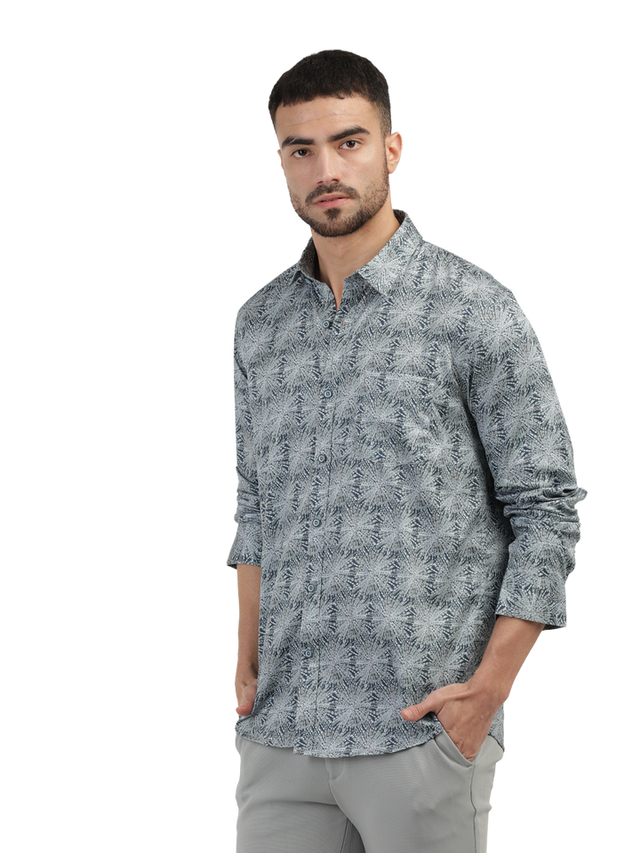 Teal Printed Semi Casual Shirt