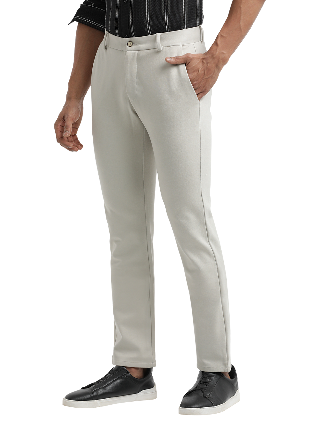 M.Grey Bi-Stretch Solid Trousers