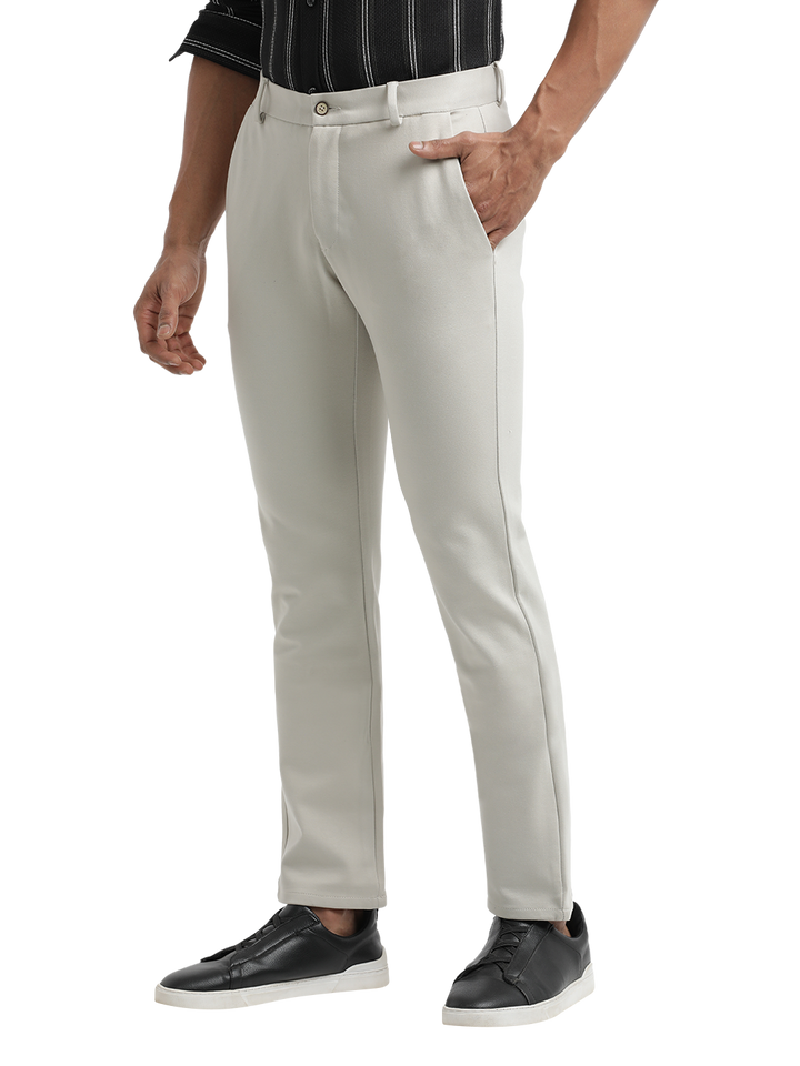 M.Grey Bi-Stretch Solid Trousers