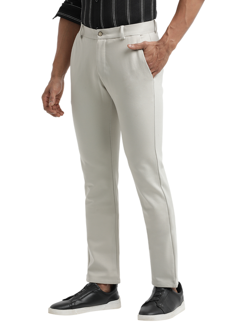 Melange Grey Bi-Stretch Solid Trousers