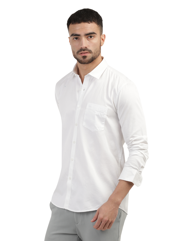 White Linen Blend Solid Shirt