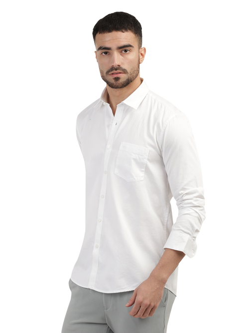 White Linen Blend Solid Shirt