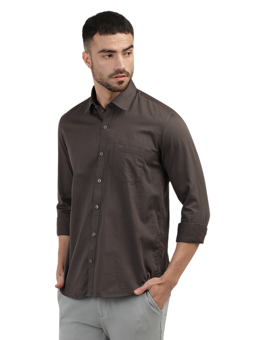 Dark Grey Linen Blend Solid Shirt