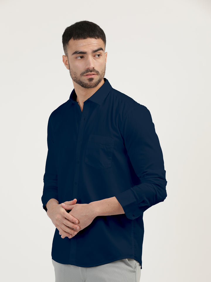 Navy Linen Blend Solid Shirt