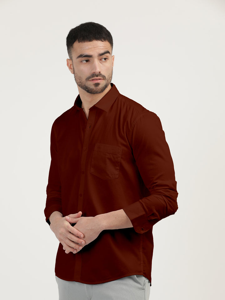 Maroon Linen Blend Solid Shirt