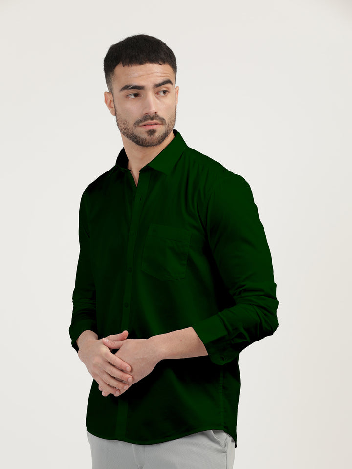 Emerald Green Linen Blend Solid Shirt