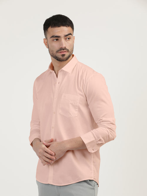 Light Peach Linen Blend Solid Shirt