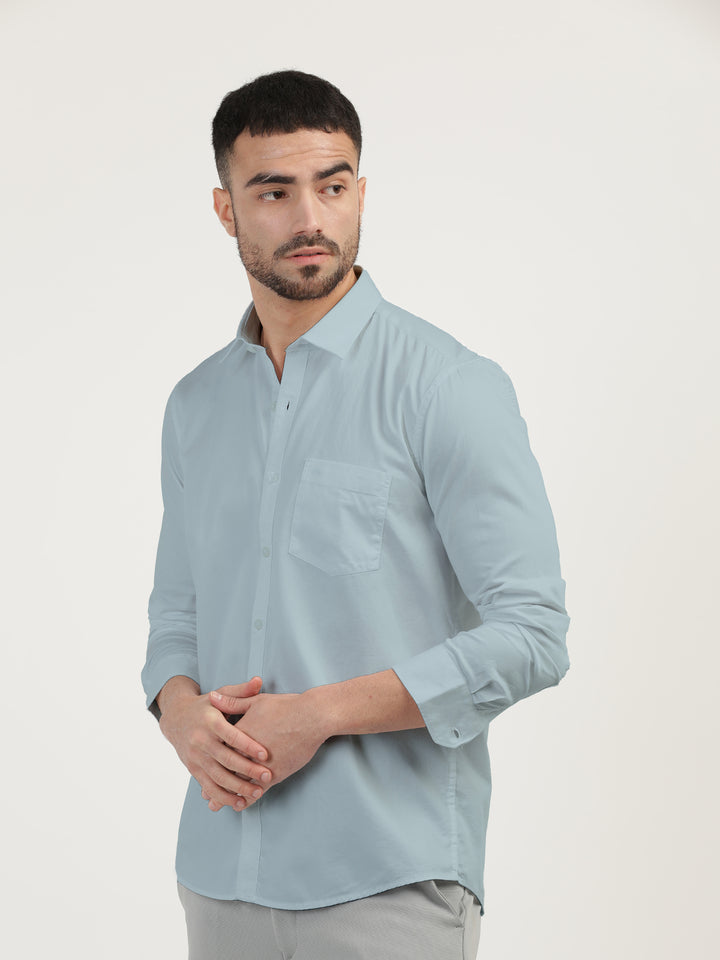 Light Blue Linen Blend Solid Shirt