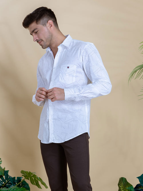 White Printed Casual Shirt